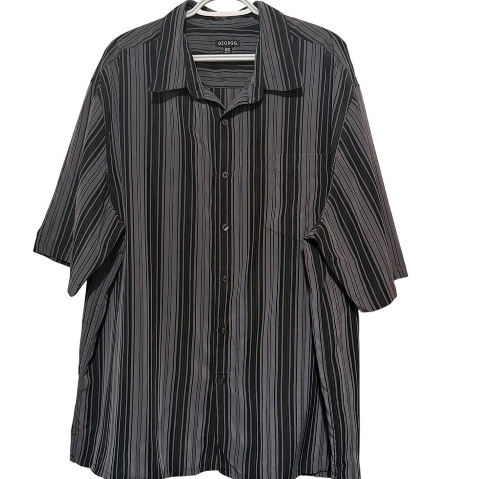 George‎ Men's Black Gray Short Sleeve Button Front Shirt Size 2XL 50-52
